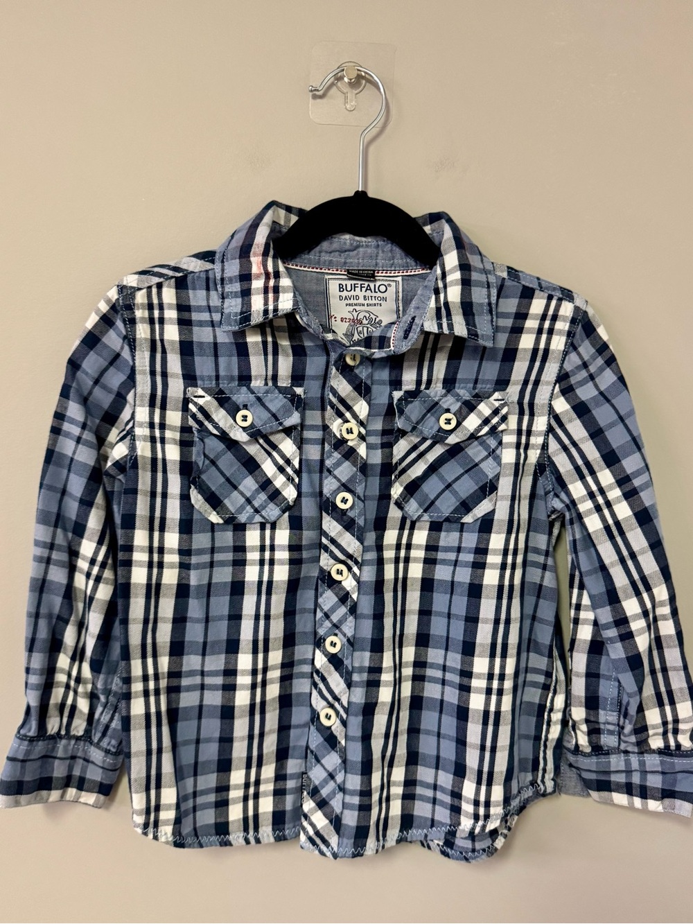 Buffalo David Bitton Boys' Blue and White Plaid Button-Down Shirt